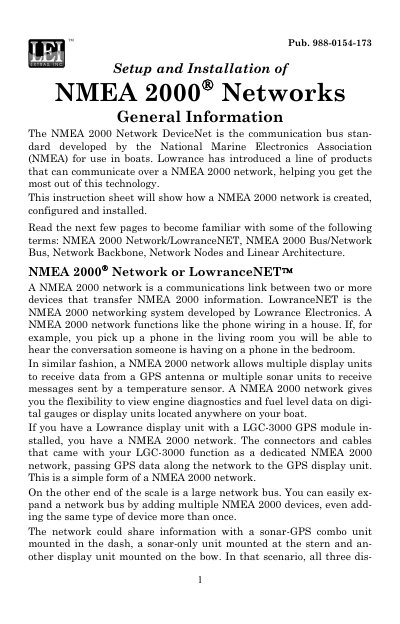 Lowrance LowranceNET NMEA 2000 Network Installation Guide - cover page