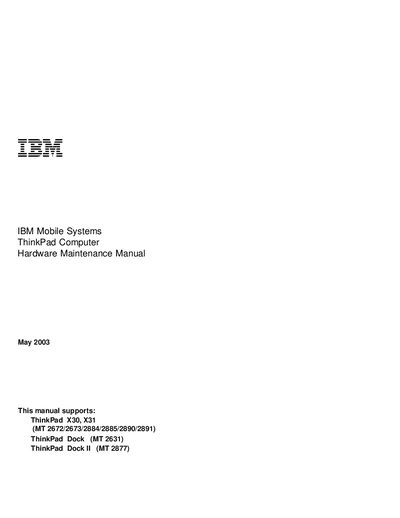 IBM ThinkPad X30/X31 Hardware Maintenance Manual - cover page