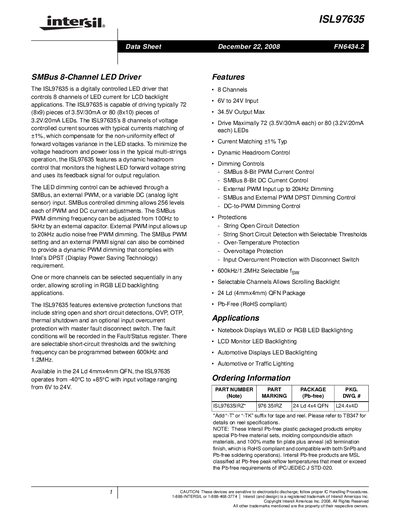 Intersil ISL97635 8‑Channel LED Driver Datasheet