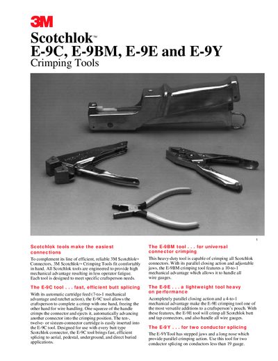3M Scotchlok E-9C/E-9BM/E-9E/E-9Y Crimping Tools Manual - cover page