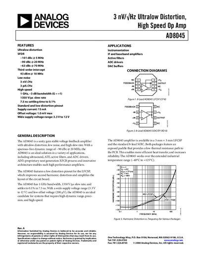 Analog Devices AD8045 Datasheet Rev A