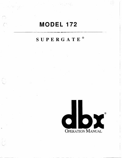 dbx Model 172 SuperGate Operation Manual - cover page