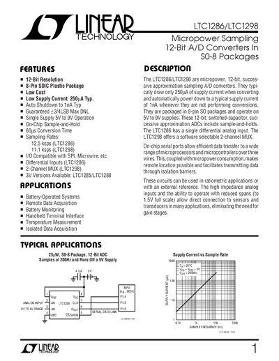 Linear Technology LTC1286/LTC1298 Data Sheet - cover page