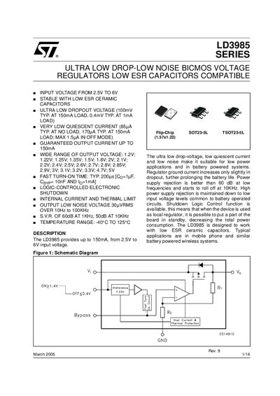 STMicroelectronics LD3985 Series Voltage Regulator Datasheet - cover page
