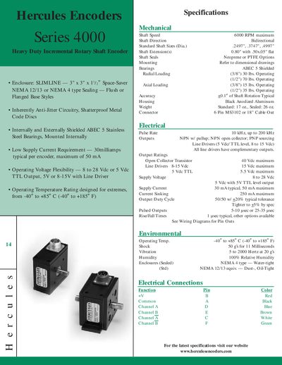 Hercules Series 4000 Heavy Duty Incremental Rotary Shaft Encoder Product Data Sheet - cover page