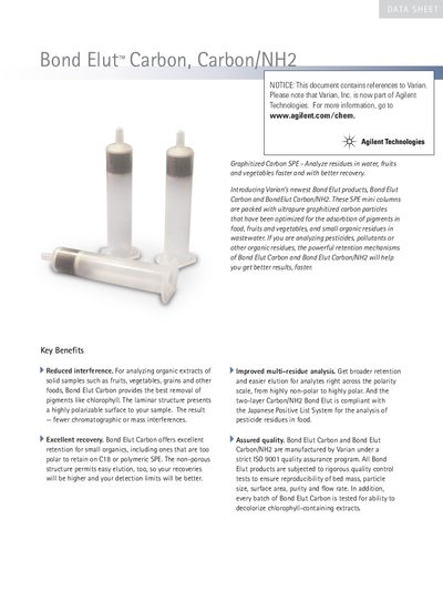 Varian Bond Elut Carbon and Carbon/NH2 Product Information - cover page