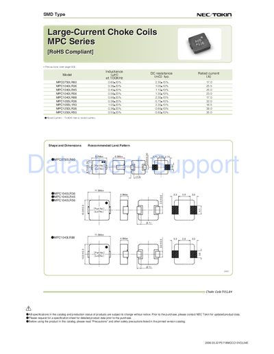 NEC Tokin MPC Series SMD Type Choke Coils Datasheet - cover page