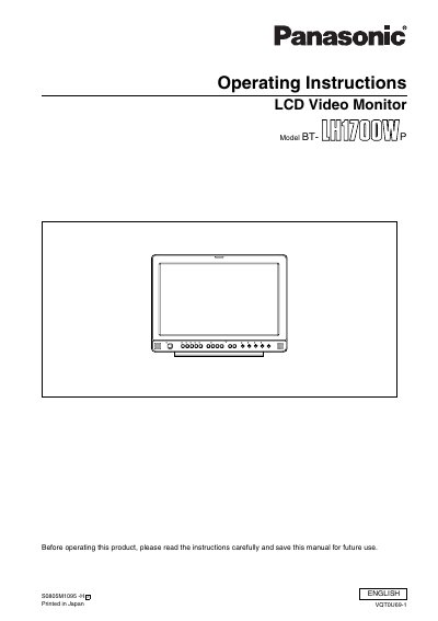 Panasonic BT-LH1700WP LCD Video Monitor Operating Instructions - cover page
