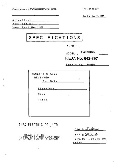 ALPS RK09711110K Data Sheet - cover page