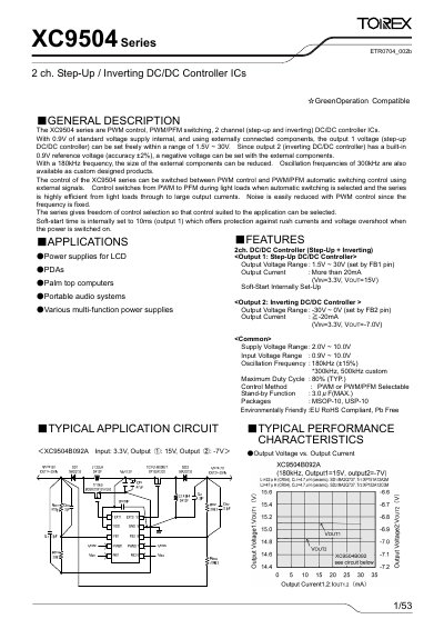 Torex XC9504 Series 2-Channel Step-Up / Inverting DC/DC Controller IC Datasheet - cover page