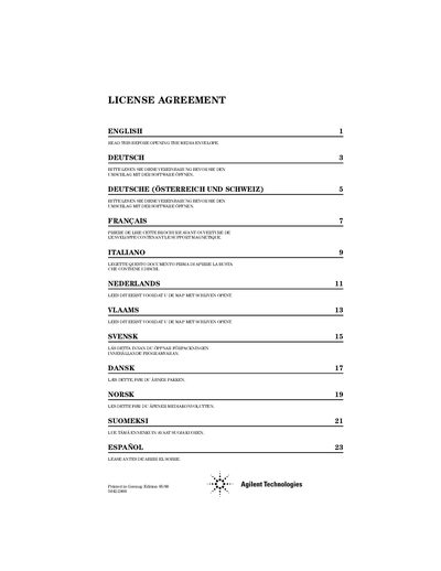 Agilent Software License Agreement - cover page