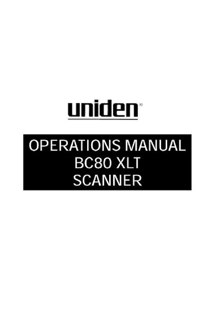 Uniden BC80 XLT Scanner Operations Manual - cover page