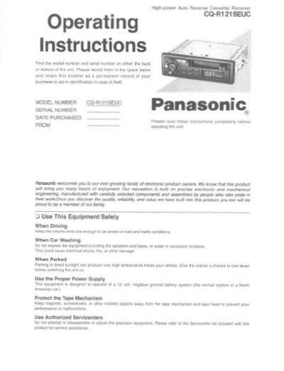 Panasonic CQ-R121SEUC Car Stereo Operating Instructions - cover page