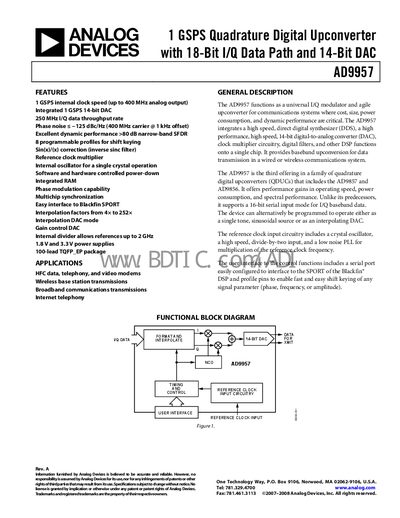 Analog Devices AD9957 Datasheet - cover page