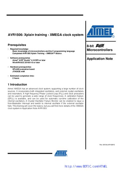 Atmel AVR1506 XMEGA Clock System Training Manual - cover page