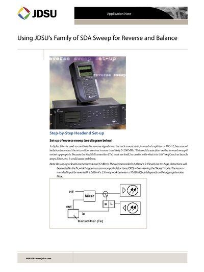 JDSU SDA Reverse Sweep and Balance Application Note - cover page
