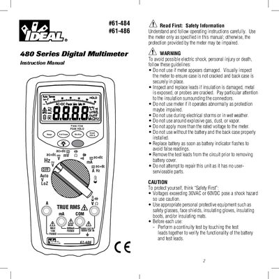 IDEAL 480 Series Digital Multimeter Instruction Manual - cover page