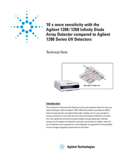 Agilent 10 x more sensitivity with the Agilent 1290/1260 Infinity Diode Array Detector compared to Agilent 1200 Manual - cover page