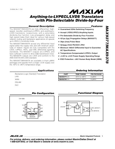 Maxim MAX9377/MAX9378 Level Translator Datasheet - cover page