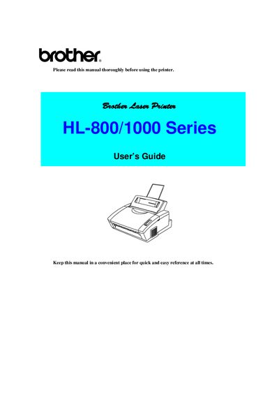 Brother HL-800/1000 Series Laser Printer User's Guide - cover page