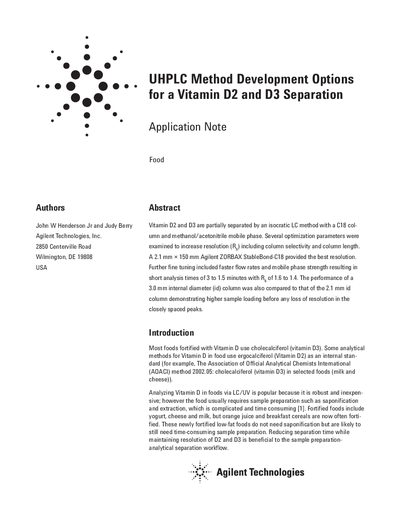 Agilent UHPLC Method Development for Vitamin D2/D3 Separation Application Note - cover page