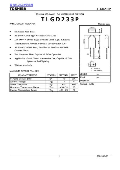 Toshiba TLGD233P LED Lamp Datasheet - cover page