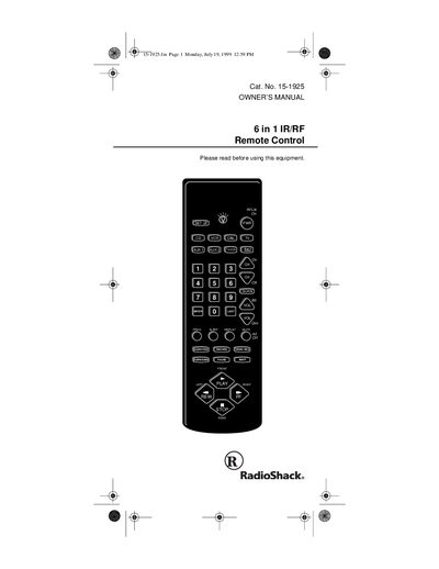 RadioShack 6 in 1 IR/RF Remote Control Owner's Manual - cover page
