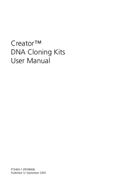 Clontech PT3460-1 Creator DNA Cloning Kits User Manual - cover page