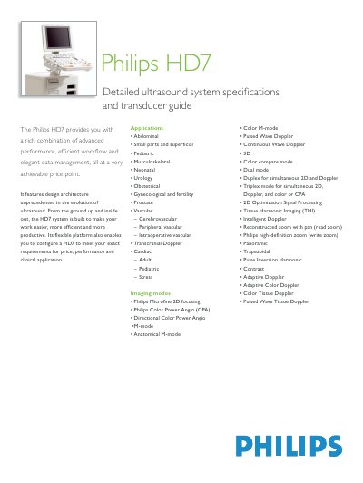Philips HD7 Ultrasound System Specifications and Transducer Guide - cover page