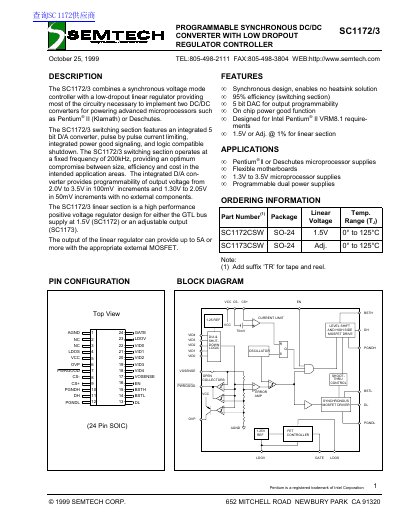 Semtech SC1172/3 Programmable Synchronous DC/DC Converter Datasheet - cover page
