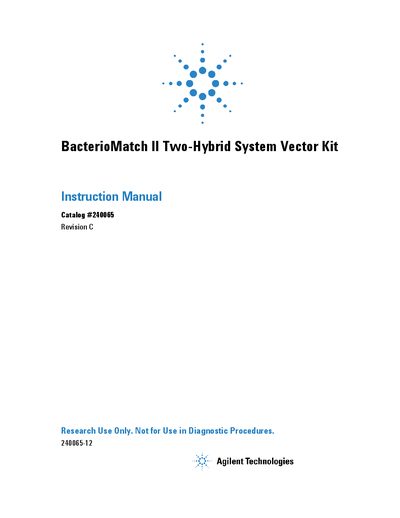 Agilent BacterioMatch II Two-Hybrid System Vector Kit Instruction Manual - cover page