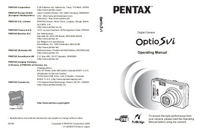 Pentax Optio SVi Digital Camera Operating Manual - cover page
