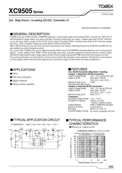 Torex XC9505 Series 2‑Channel Step‑Down/Inverting DC‑DC Controller IC Datasheet - cover page