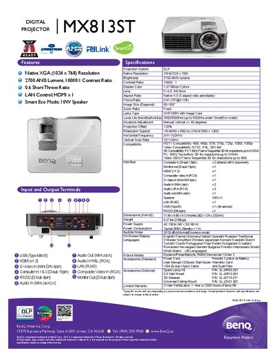 BenQ MX813ST Digital Projector Manual - cover page