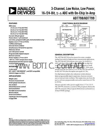 Analog Devices AD7798/AD7799 ADC Datasheet - cover page