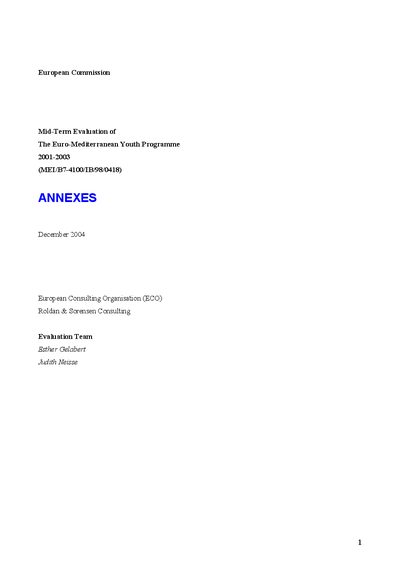 European Commission Euro-Mediterranean Youth Programme Mid-Term Evaluation Annexes - cover page