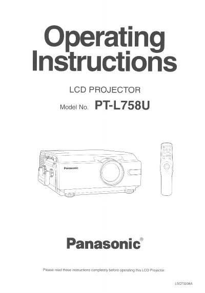 Panasonic PT-L758U LCD Projector Operating Instructions - cover page