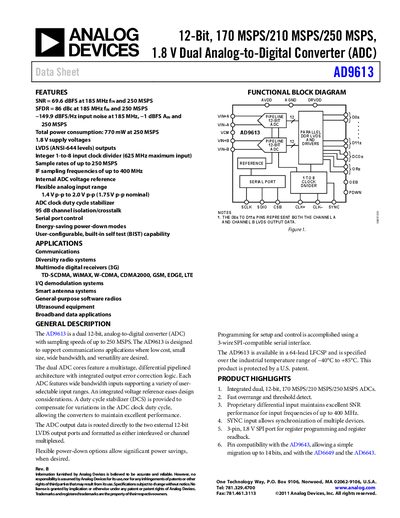 Analog Devices AD9613 12‑Bit Dual ADC Data Sheet - cover page