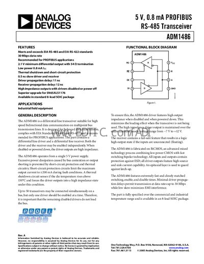 Analog Devices ADM1486 RS-485/RS-422 Transceiver Handbook - cover page