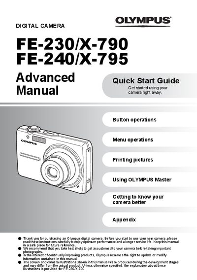 Olympus FE-230/X-790 and FE-240/X-795 Quick Start Guide