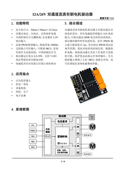 12A/24V Dual‑Channel Brushed DC Motor Driver Datasheet - cover page