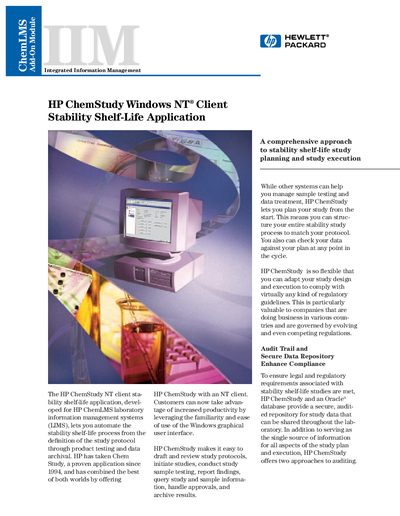 HP ChemStudy Windows NT Client Stability Shelf-Life Application Manual - cover page
