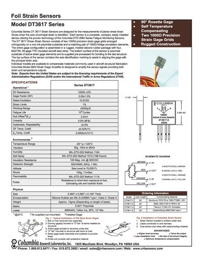 Columbia DT3617 Series Foil Strain Sensors Product Leaflet