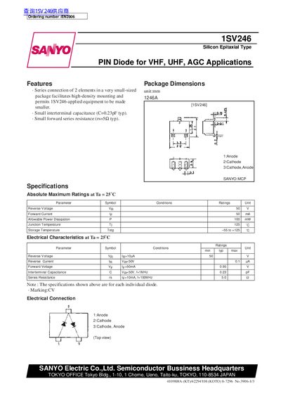 Sanyo 1SV246 Silicon Epitaxial Type PIN Diode Datasheet - cover page