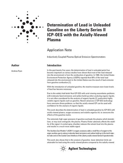 Agilent Liberty Series II ICP-OES Application Note for Lead Determination in Unleaded Gasoline - cover page