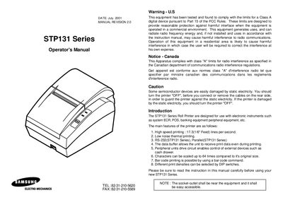 STP131 Series Roll Printer Operator's Manual - cover page