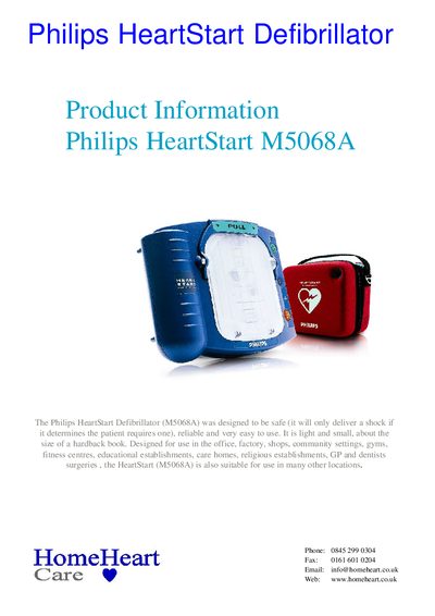 Philips HeartStart M5068A Defibrillator Product Information - cover page