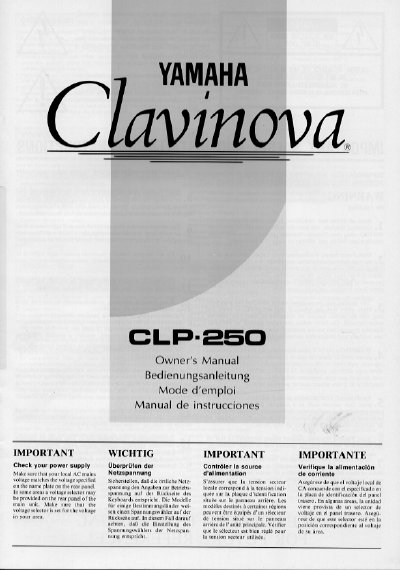 Yamaha CLP-250 Clavinova Owner's Manual - cover page