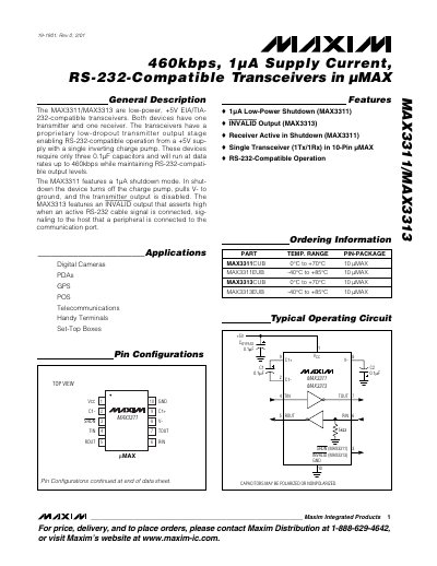 Maxim MAX3311/MAX3313 Datasheet