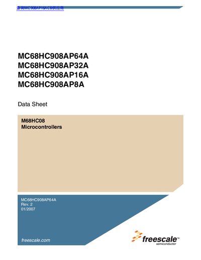 freescale MC68HC908AP64A MC68HC908AP32A MC68HC908AP16A MC68HC908AP8A Data Sheet Manual - cover page